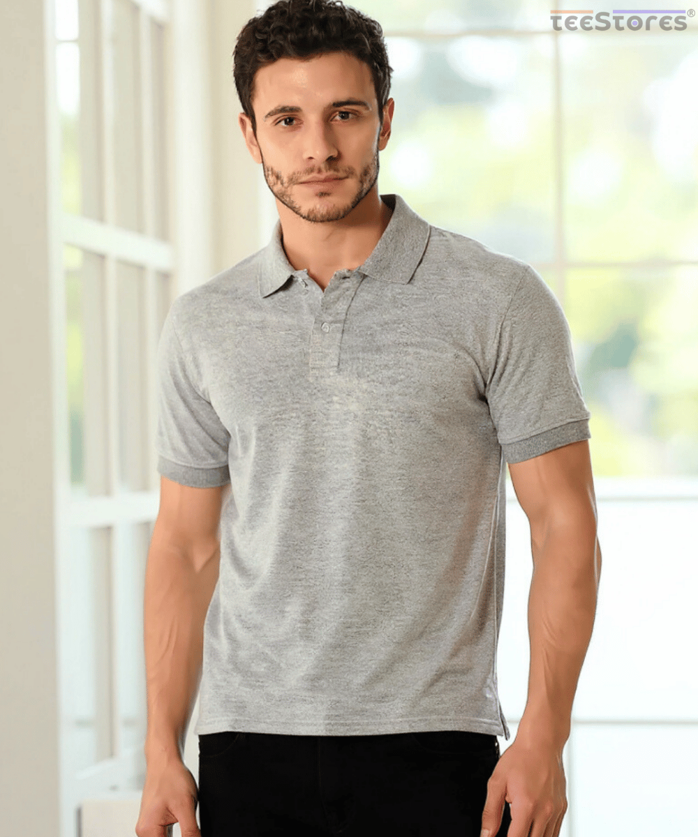 Grey Pique Polo T-Shirt