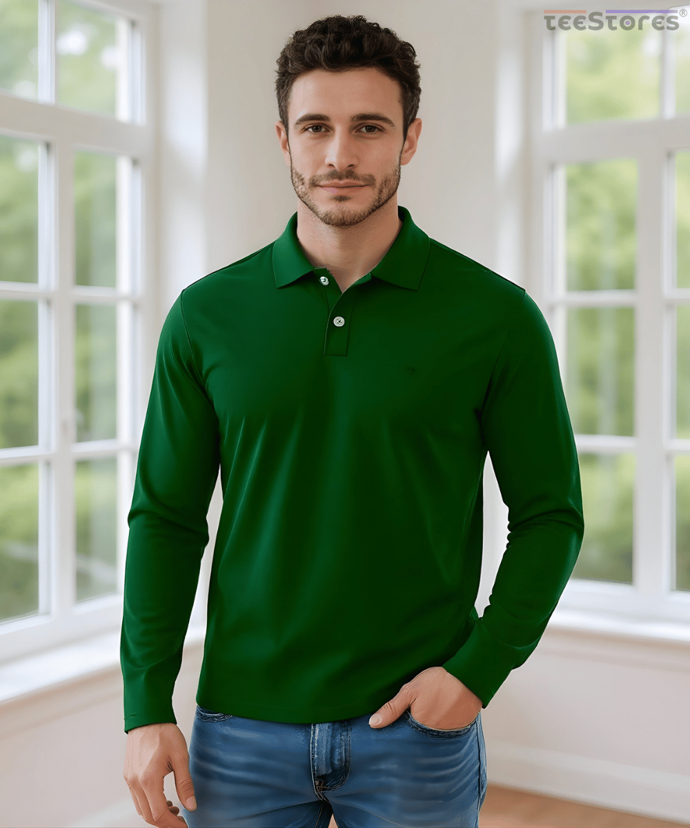 Bottle Green Full Sleeve Polo T-Shirt
