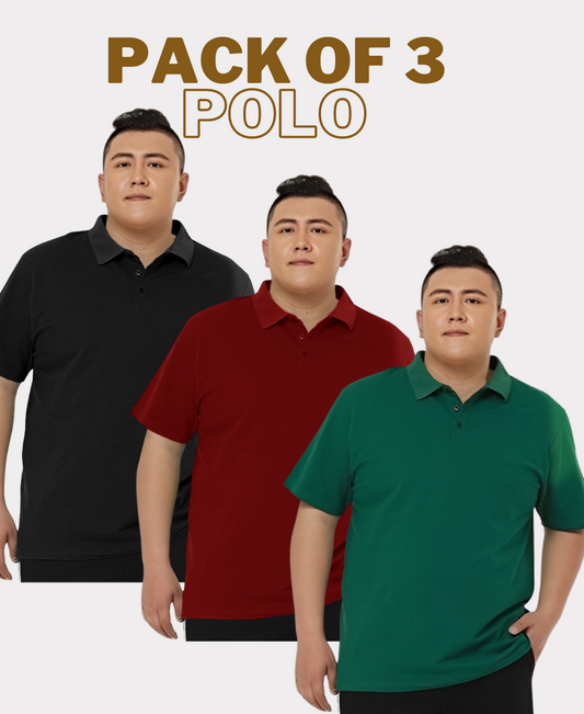 Plus Size Pack of 3 : Collar Polo T-Shirts