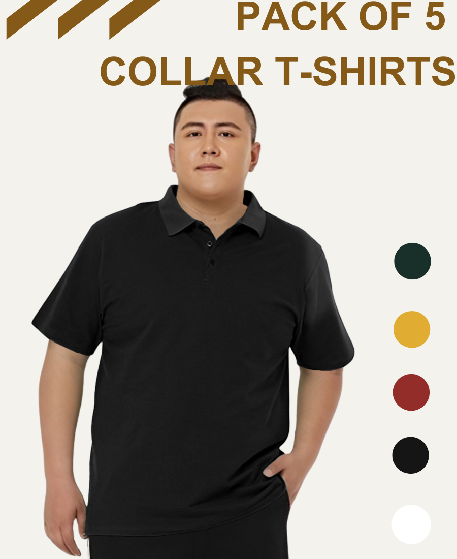 Plus Size Pack of 5 : Collar Polo T-Shirts