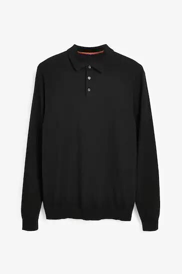 Black Regular Knitted Polo Shirt