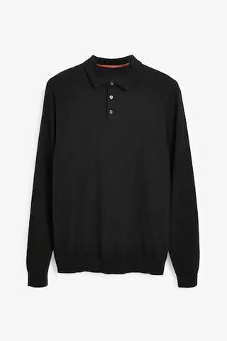 Black Regular Knitted Polo Shirt