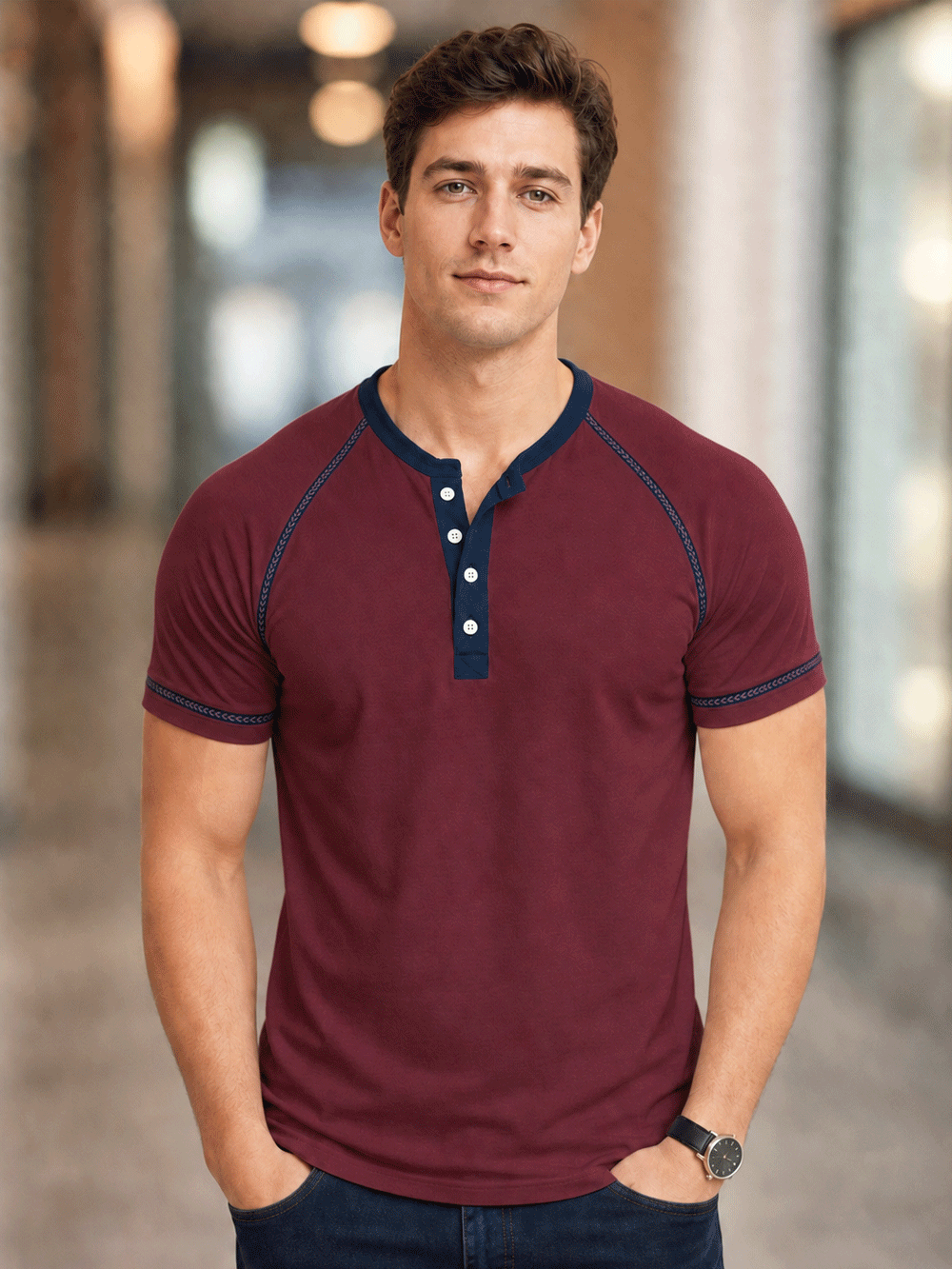 Pack of 2- Henley Reglan T-Shirt