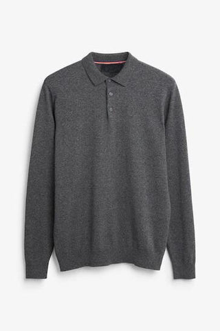 Grey Regular Knitted Polo Shirt