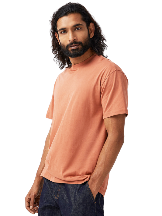 Half Sleeves Round Neck Peach T-Shirt