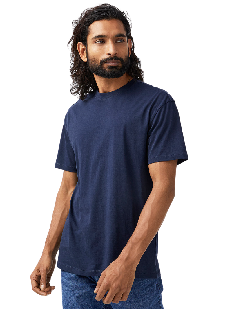 Half Sleeves Round Neck Navy Blue T-Shirt