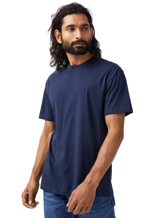 Half Sleeves Round Neck Navy Blue T-Shirt