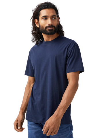 Half Sleeves Round Neck Navy Blue T-Shirt