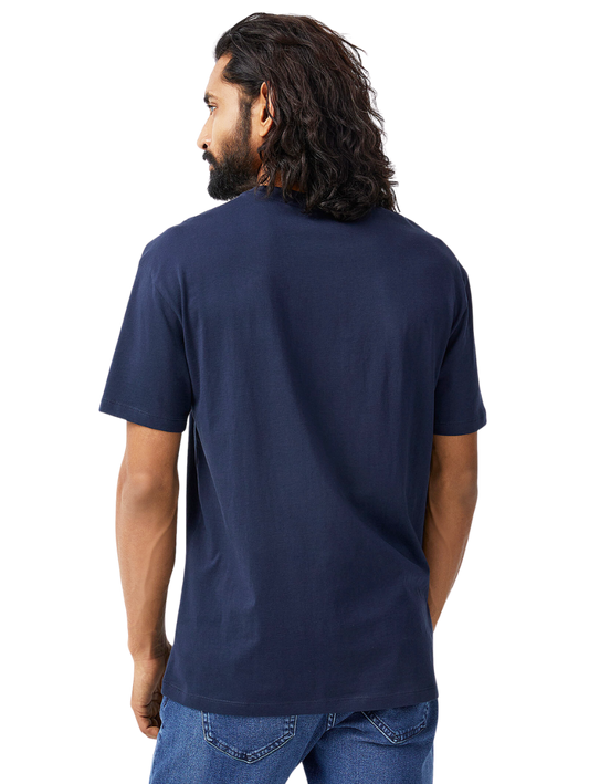 Half Sleeves Round Neck Navy Blue T-Shirt