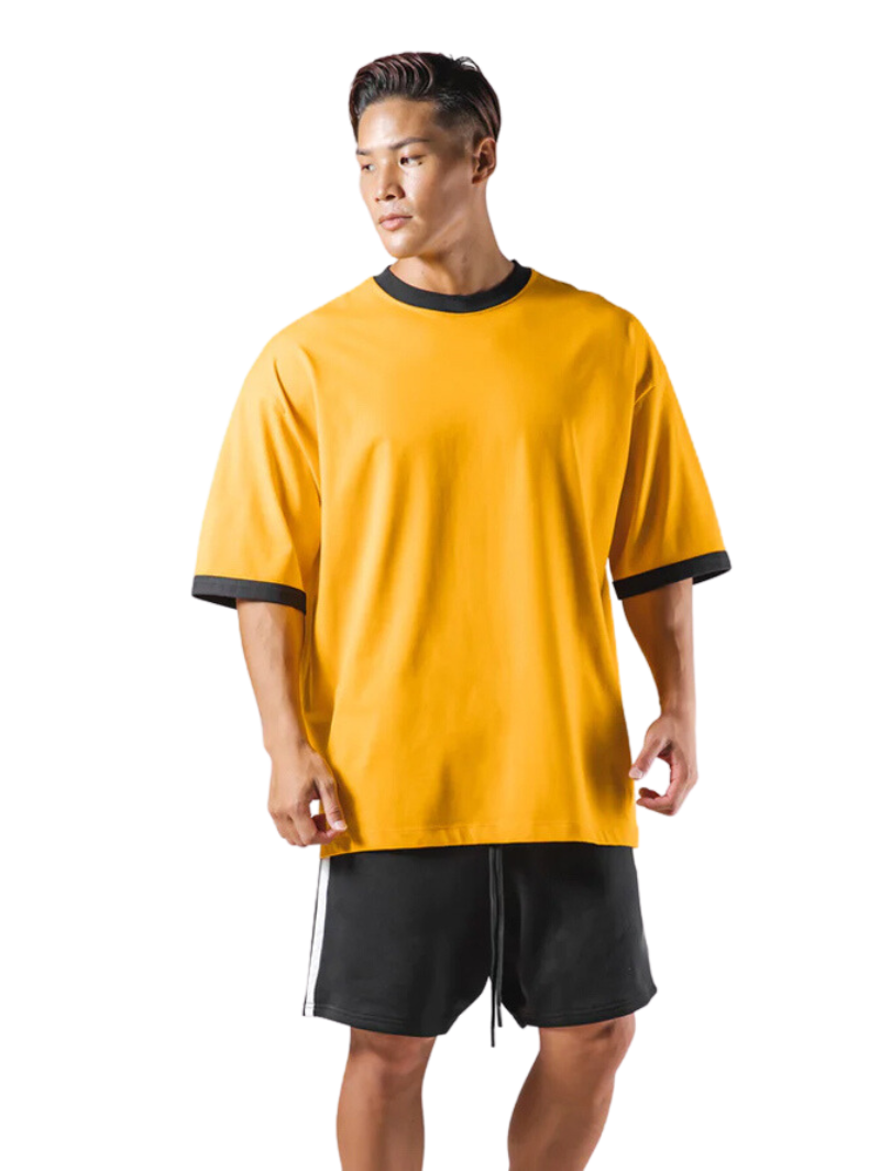 Drop Shoulder Loose Fit Yellow Cotton T-Shirt