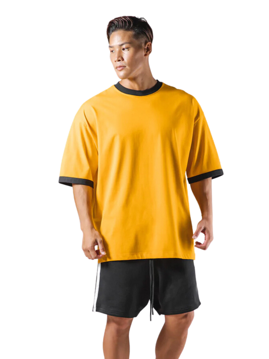 Drop Shoulder Loose Fit Yellow Cotton T-Shirt