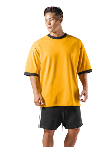 Drop Shoulder Loose Fit Yellow Cotton T-Shirt