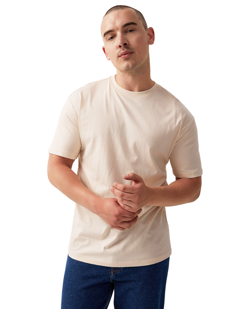 Half Sleeves Round Neck Cream T-Shirt