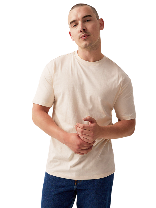 Half Sleeves Round Neck Cream T-Shirt