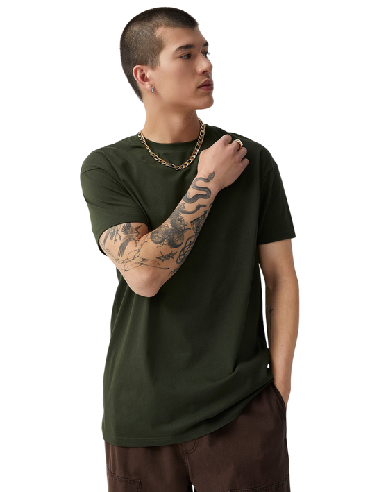 Half Sleeves Round Neck Military Green T-Shirt