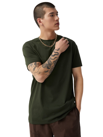 Half Sleeves Round Neck Military Green T-Shirt