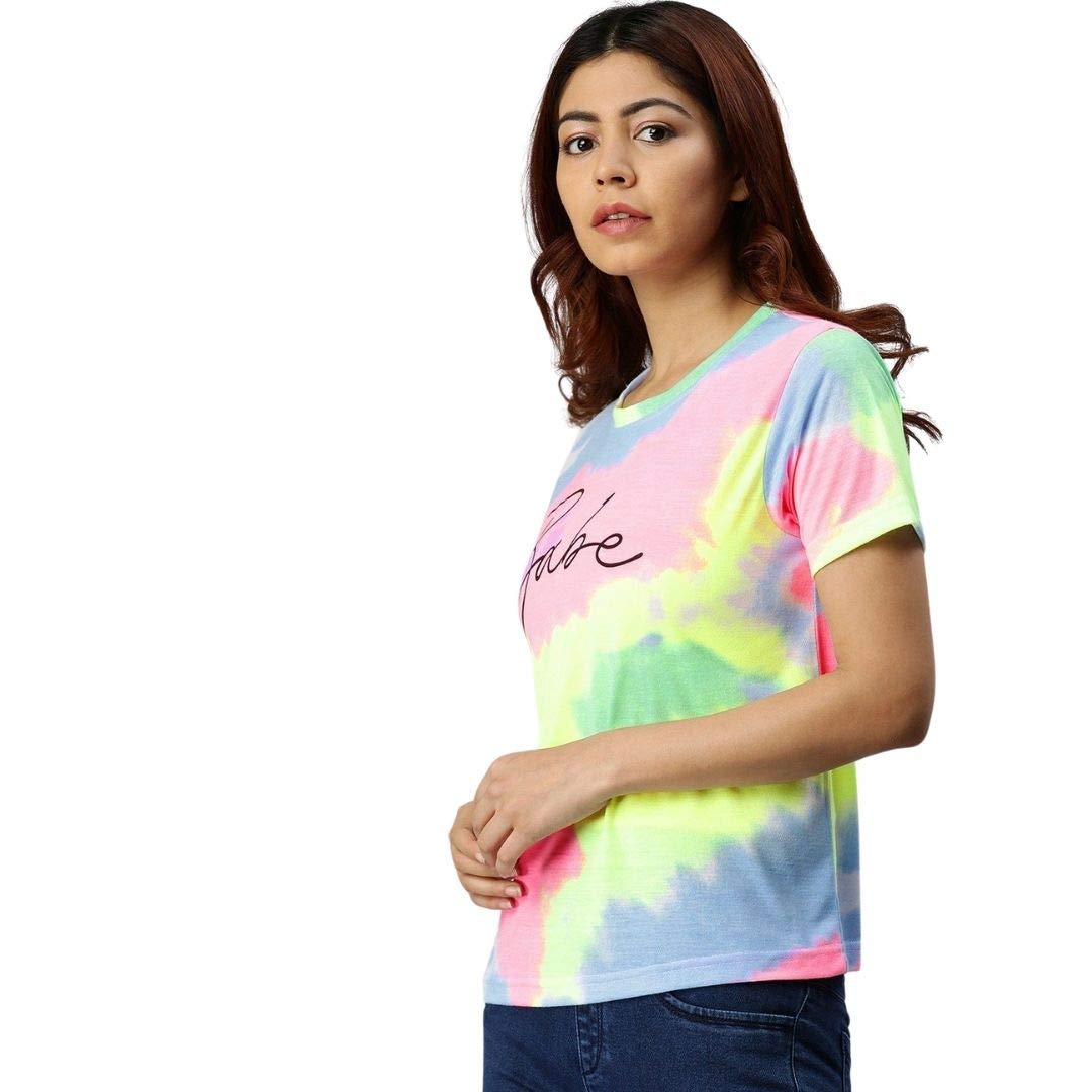 Women's Round Neck Cotton Half Sleeve Multicolor Babe Logo T-Shirt