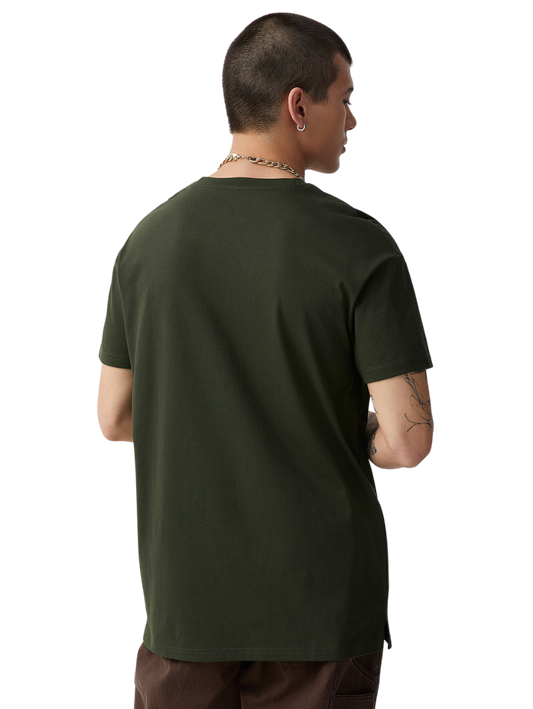 Half Sleeves Round Neck Military Green T-Shirt