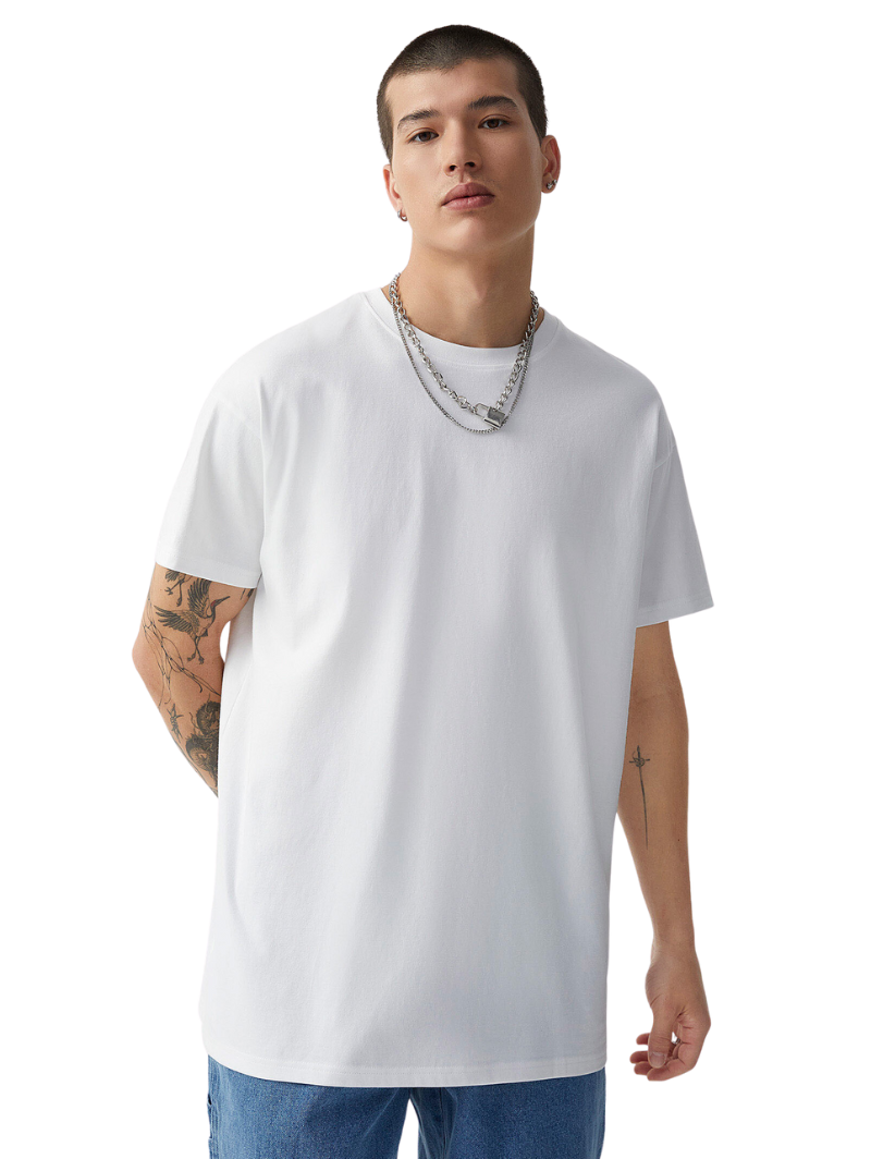 Half Sleeves Round Neck White T-Shirt