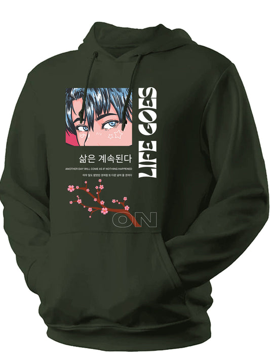 Unisex Anime Life Goes Printed Hoodie