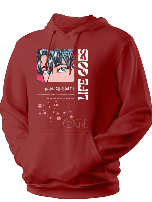 Unisex Anime Life Goes Printed Hoodie