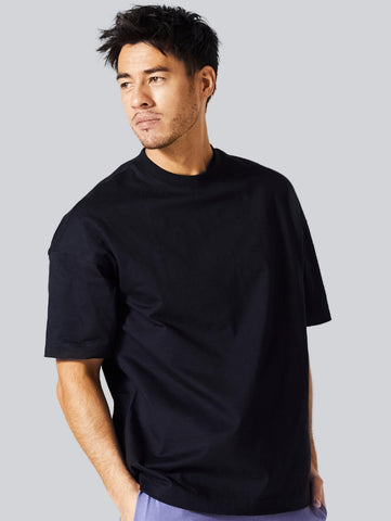 Oversize Loose Fit Black Plain Cotton T-Shirt