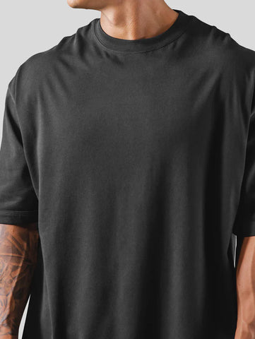 Drop Shoulder Loose Fit Black Cotton T-Shirt