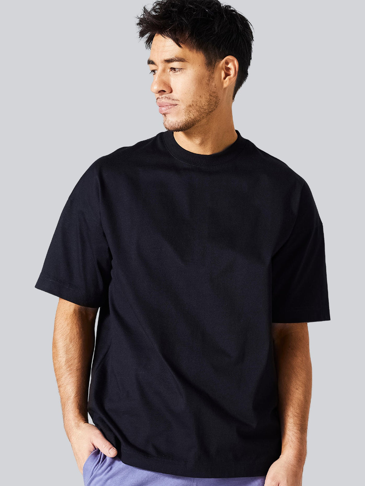 Oversize Loose Fit Black Plain Cotton T-Shirt