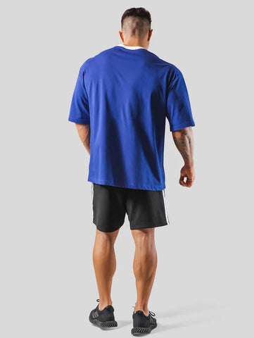 Drop Shoulder Loose Fit Blue Cotton T-Shirt