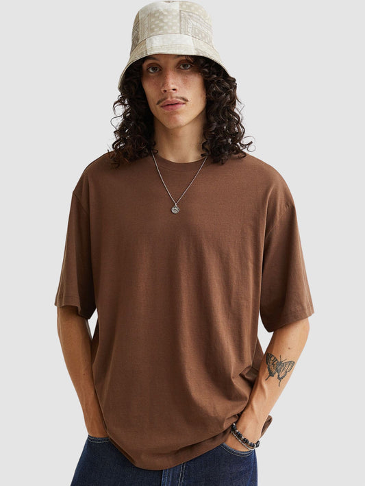 Oversize Loose Fit Brown Plain Cotton T-Shirt