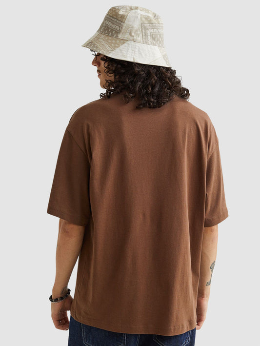 Oversize Loose Fit Brown Plain Cotton T-Shirt