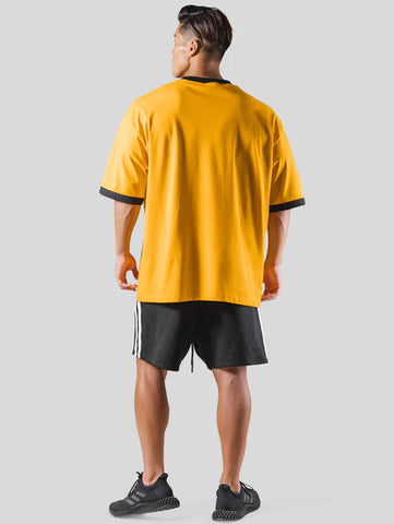 Drop Shoulder Loose Fit Yellow Cotton T-Shirt