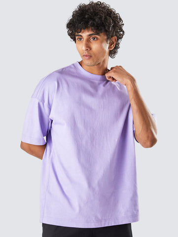 Oversize Loose Fit Purple Plain Cotton T-Shirt