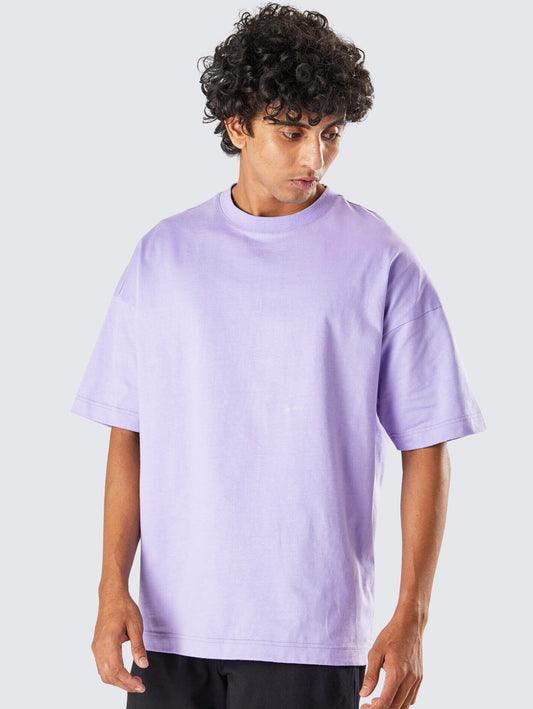 Oversize Loose Fit Purple Plain Cotton T-Shirt