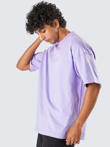 Oversize Loose Fit Purple Plain Cotton T-Shirt