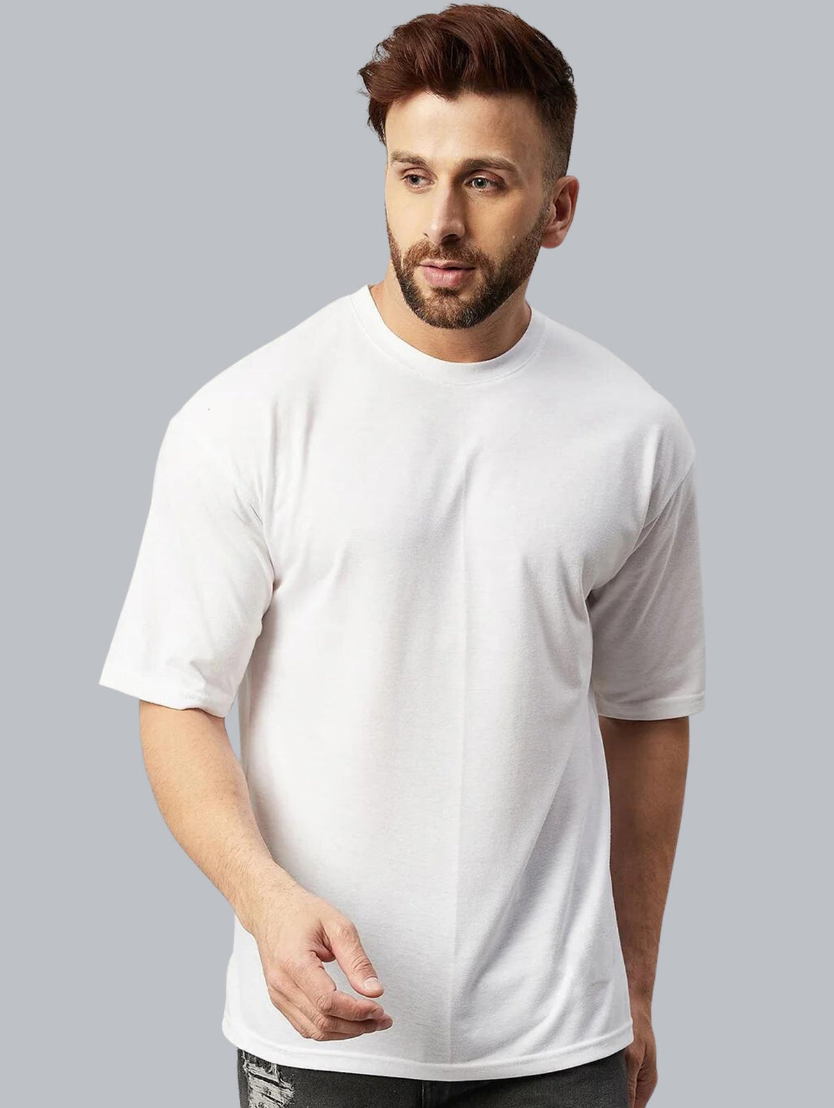 Oversize Loose Fit White Plain Cotton T-Shirt